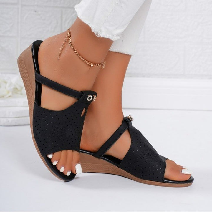 Dame Wedge-Pantoletten med åndbare huller og elegant dekoration Stilla