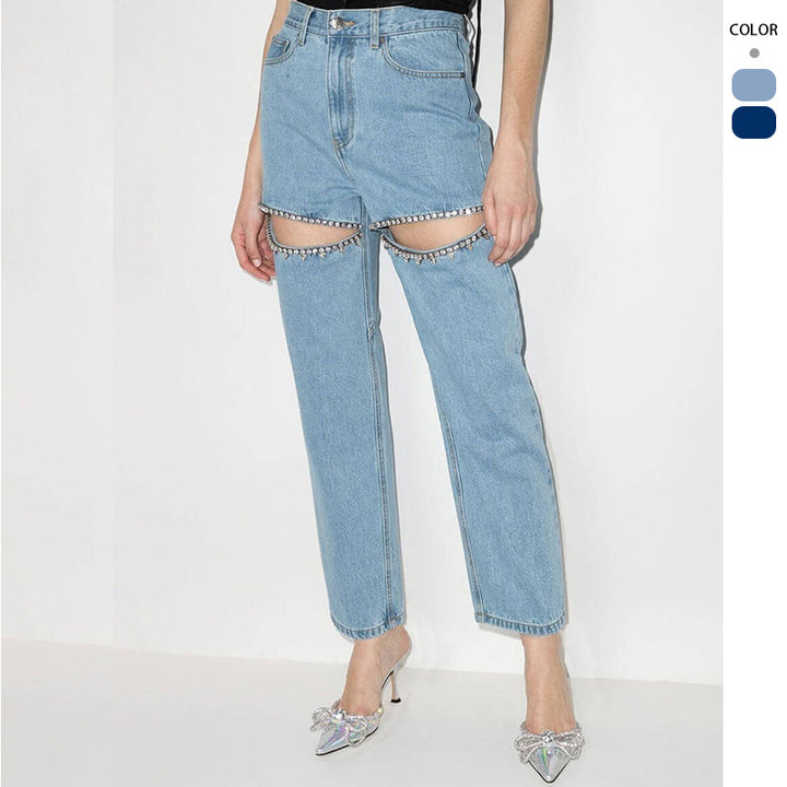 Kvinders designer ødelagte jeans med blanke applikationer Stilla