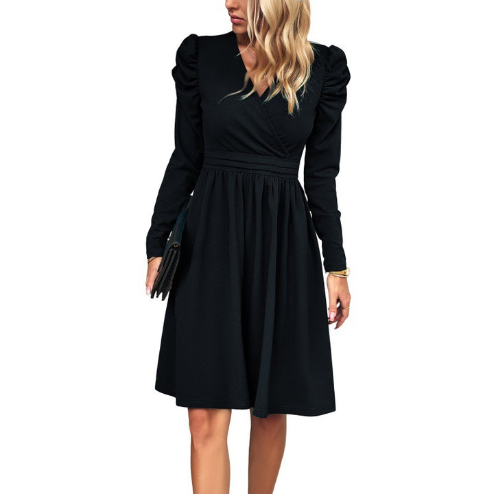 Dame wrapped dress med puffærmer og elastisk taljebælte Stilla