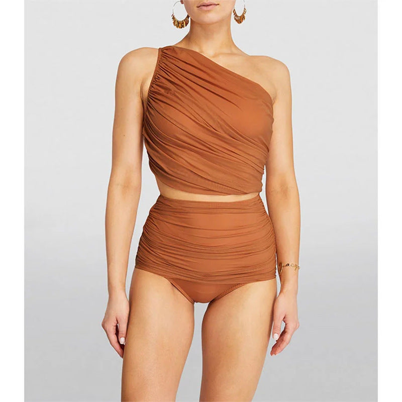 Dame højtaljede bikini med asymmetrisk top og omslagsskirt Skovae