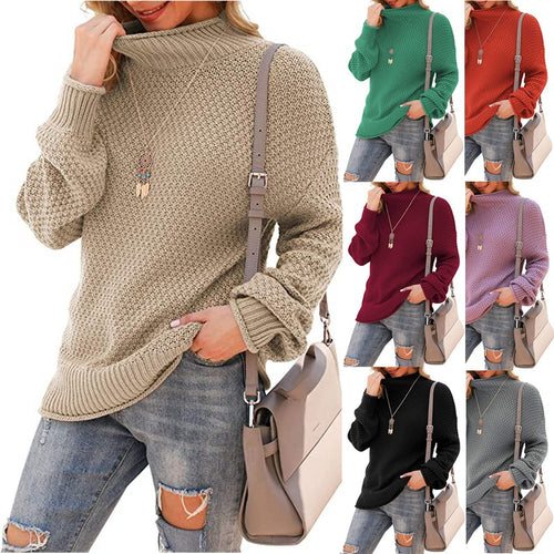 Kvinders strikkede sweater med høj krave og struktureret udseende Stilla