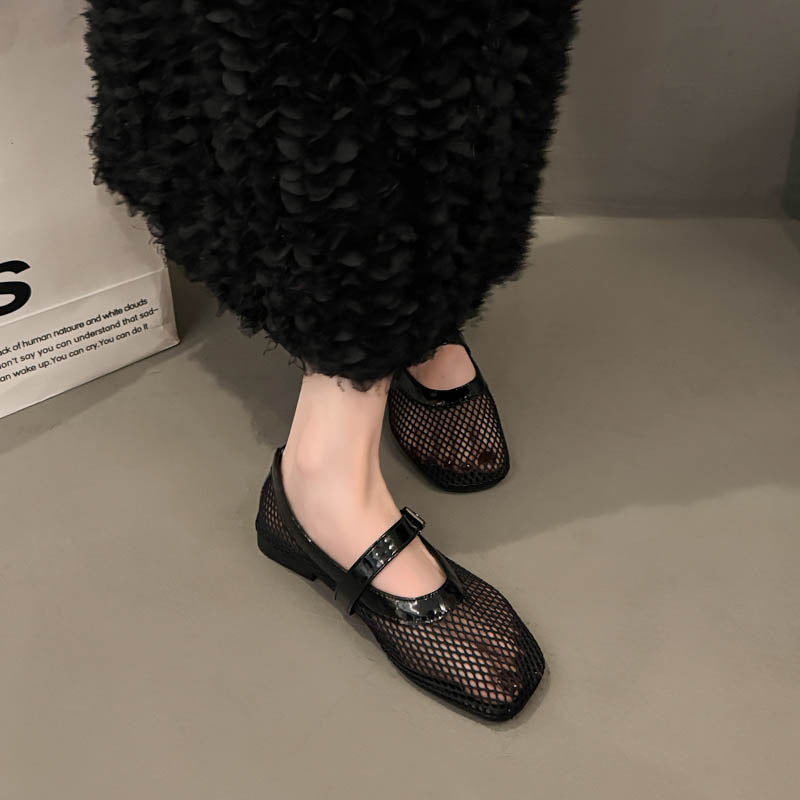 Dame Casual Mesh Mary Jane Ballerinas med justerbar rem Stilla