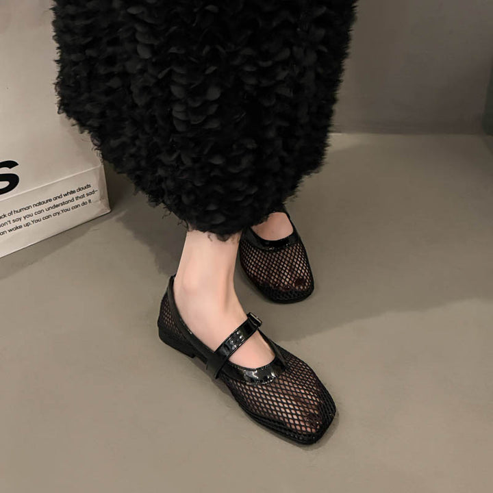 Dame Casual Mesh Mary Jane Ballerinas med justerbar rem Stilla