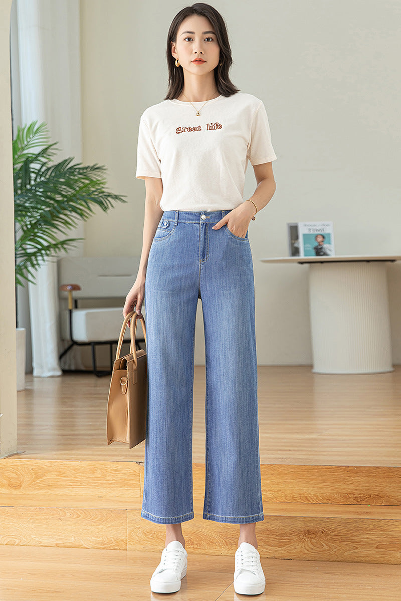 Dame brede denim-bukser i trendy snit Stilla