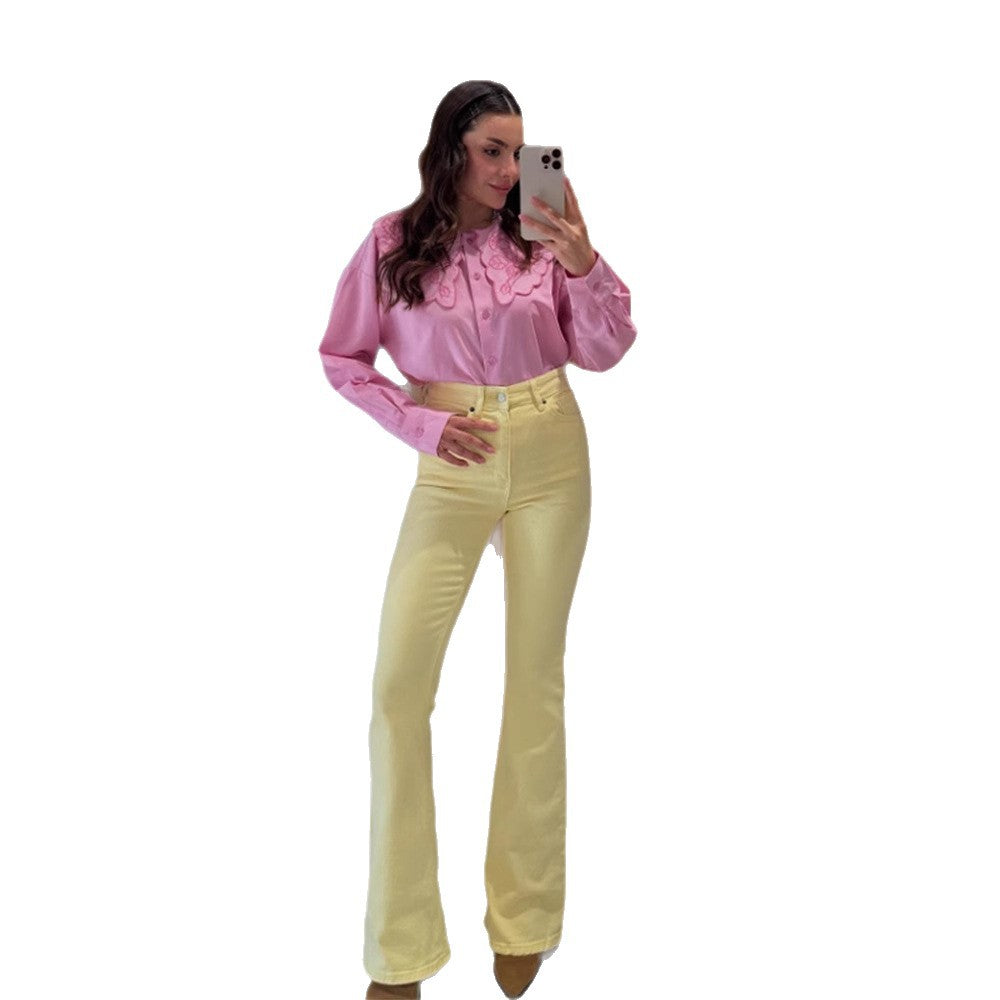 Dame Elegant Bluse med blomsterkrave Stilla