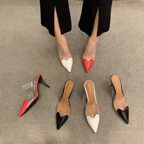 Dame transparente Mules med hjerteformet spids og modeaccent Stilla
