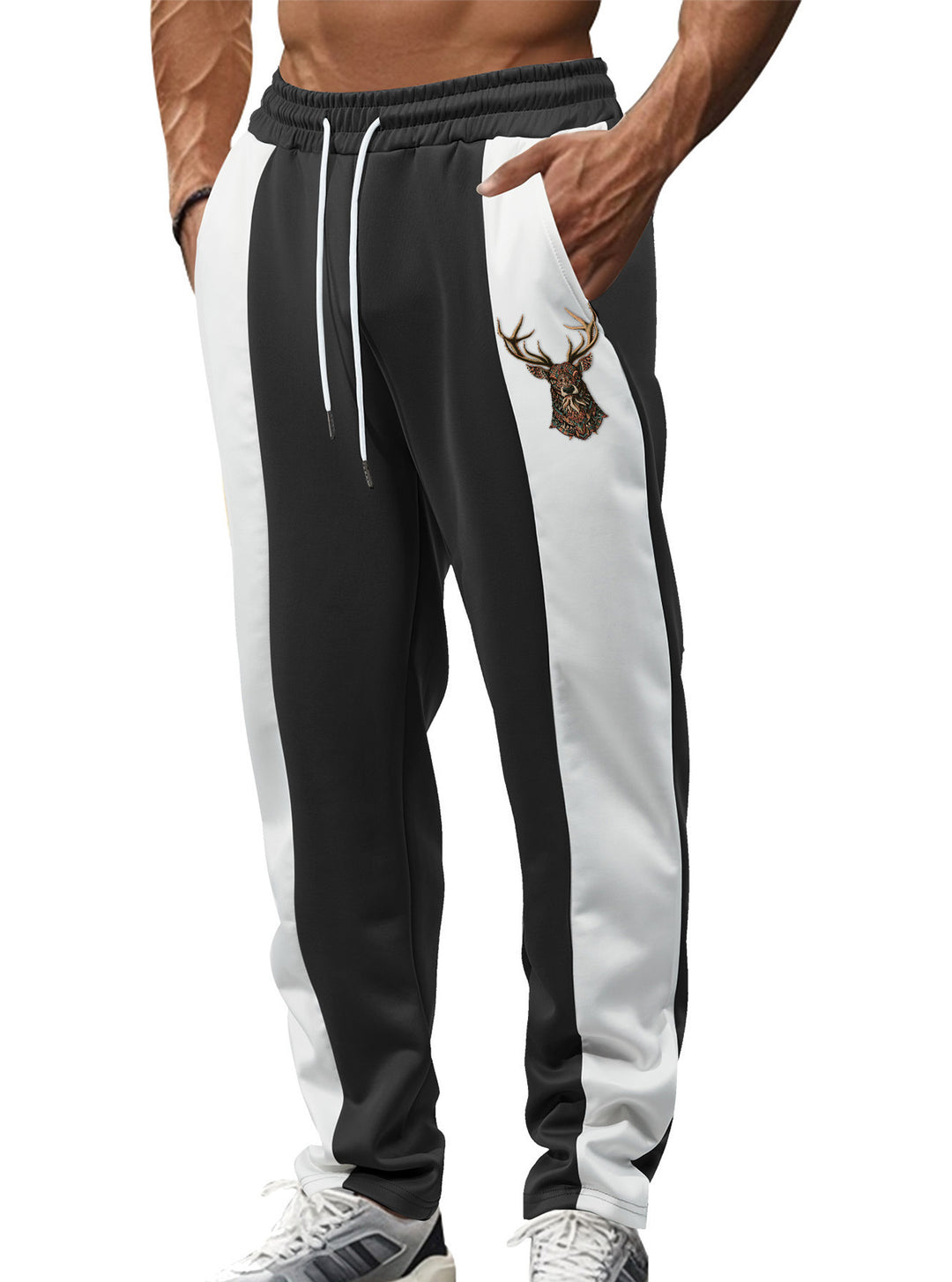 Herrer nan sporty Trackpants med sidelæns kontrastbånd elastisk bund snor og hjorte broderi Skovae