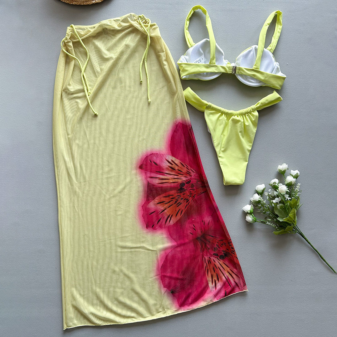 Dame Bikini-sæt med elegant nederdel og blomsterdesign Stilla