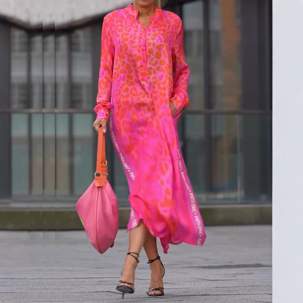 Damer Maxikjole med mode leopardmønster og glitrende detaljer Stilla
