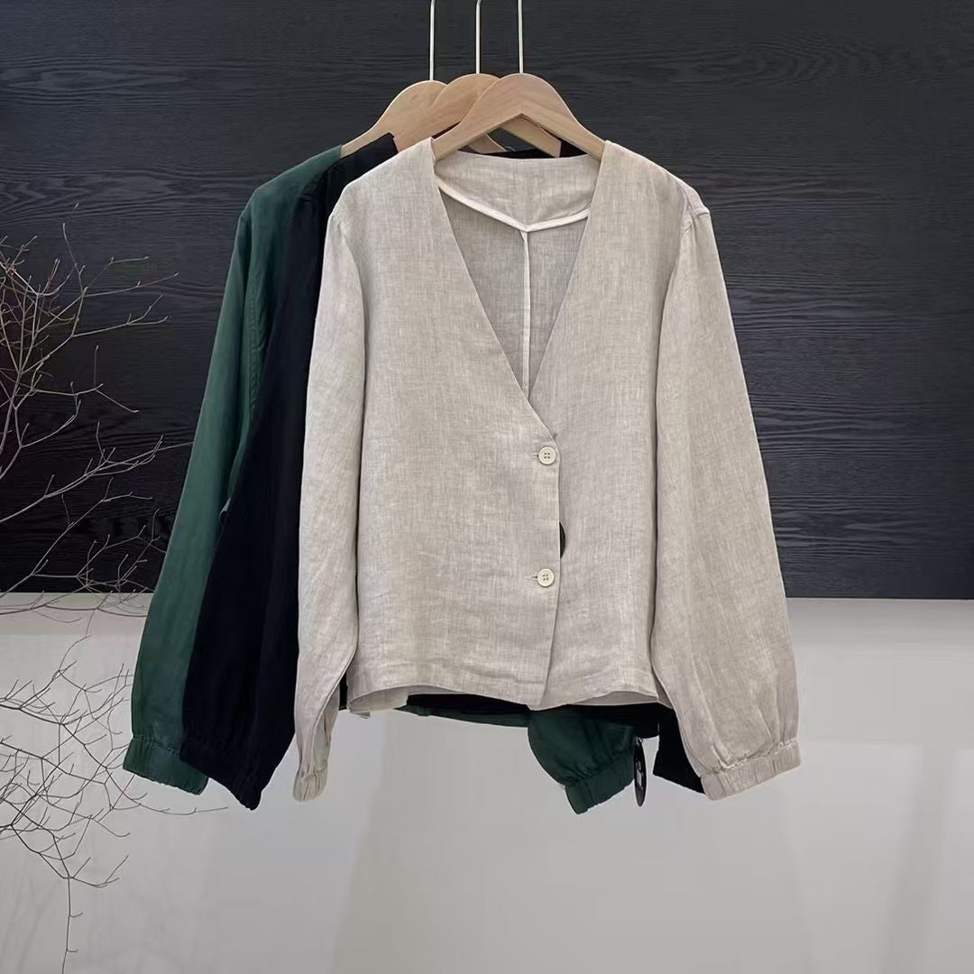 Femme Elegante Linned Omslagskjorte Stilla