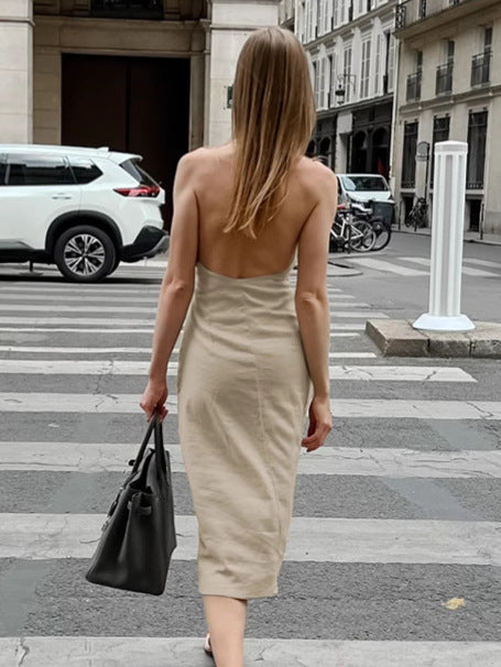 Dame Langærmet Kjole i moderne Minimalisme-stil med dyb slids og elegant krave Stilla