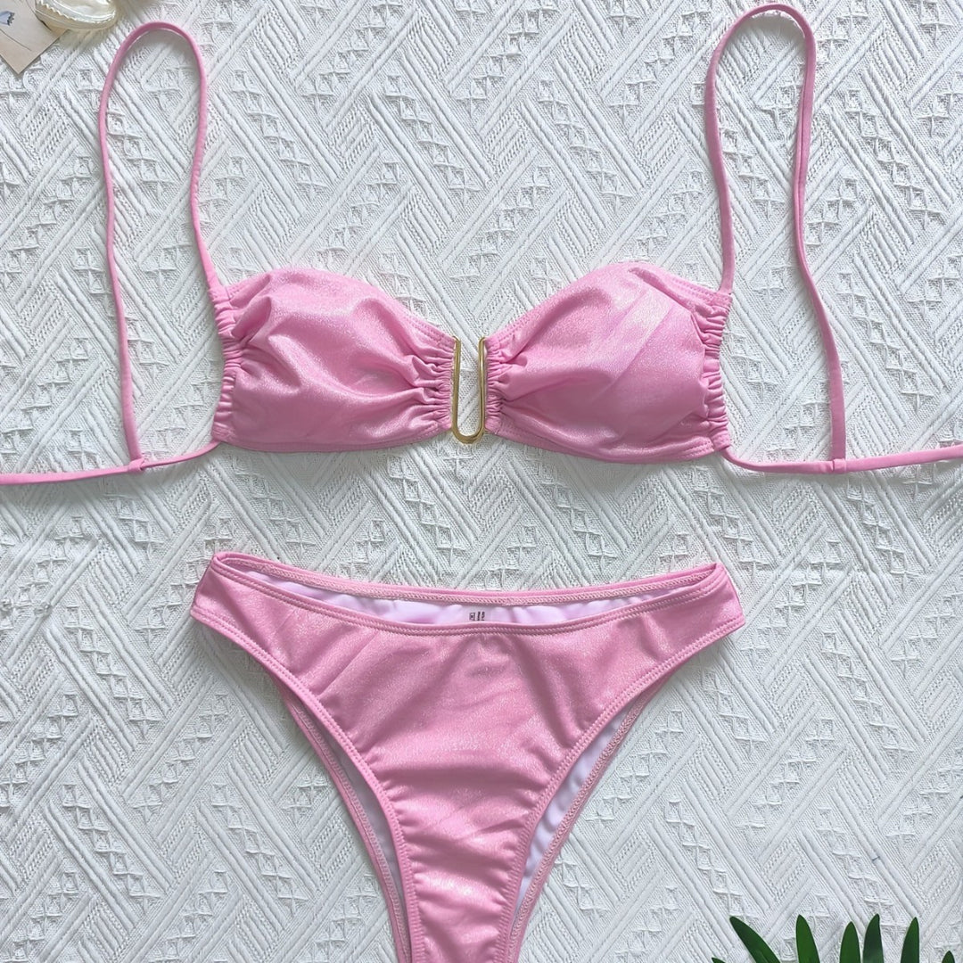 Dame Bandeau-Bikini-sæt med elegant rynkning og glamourøs detalje Stilla