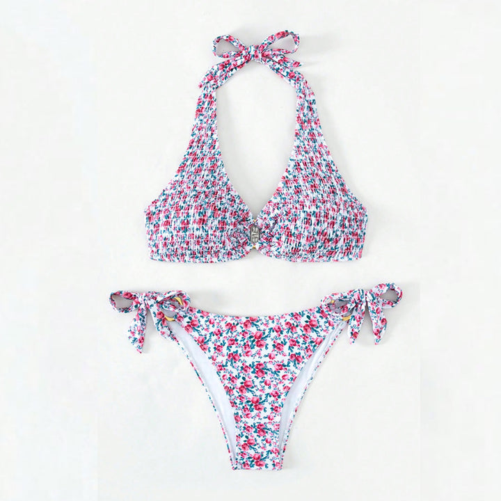 Dame bikini-sæt med bundet stropper og blomsterdesign Stilla