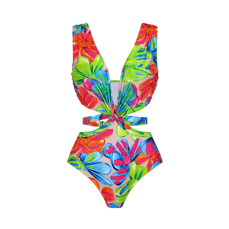 Dame heldragt badedragt med blomstret cut-out design Skovae