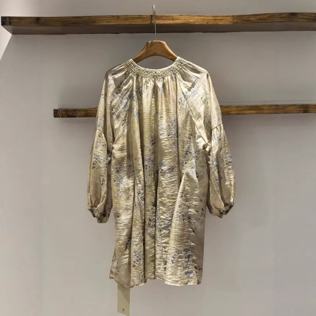 Femme Elegante Rynket Hals Tunika Kjole Stilla