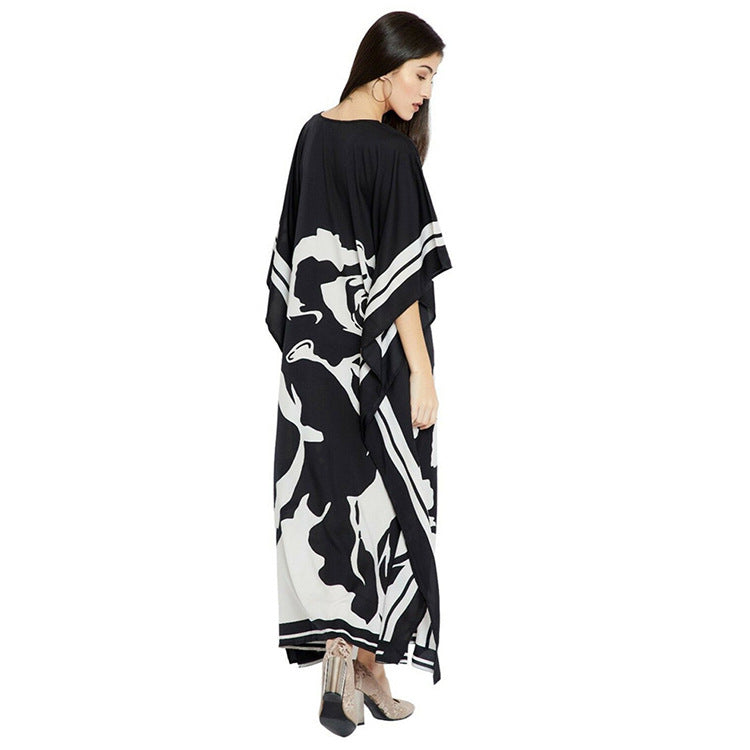 Dame Maxikjole i stilfuldt Kaftan-design med kunstnerisk tryk Stilla