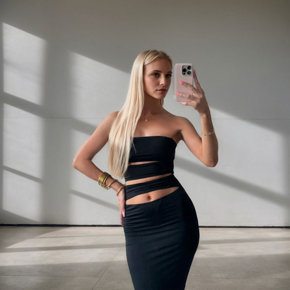 Kvinder Form-Fitting Kjole med Bandeau Udsnit og Praktiske Udsnit Detaljer Stilla