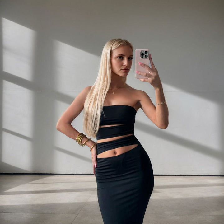 Kvinder Form-Fitting Kjole med Bandeau Udsnit og Praktiske Udsnit Detaljer Stilla