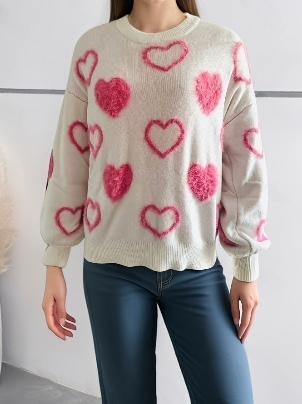 Femme Cozy Hjerte-mønster Pullover Sweater Stilla
