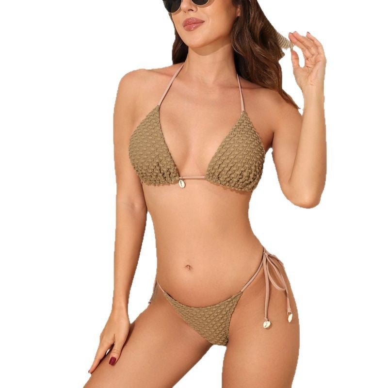 Dame Triangel-Bikini med struktureret tekstur og justerbare bånd Skovae