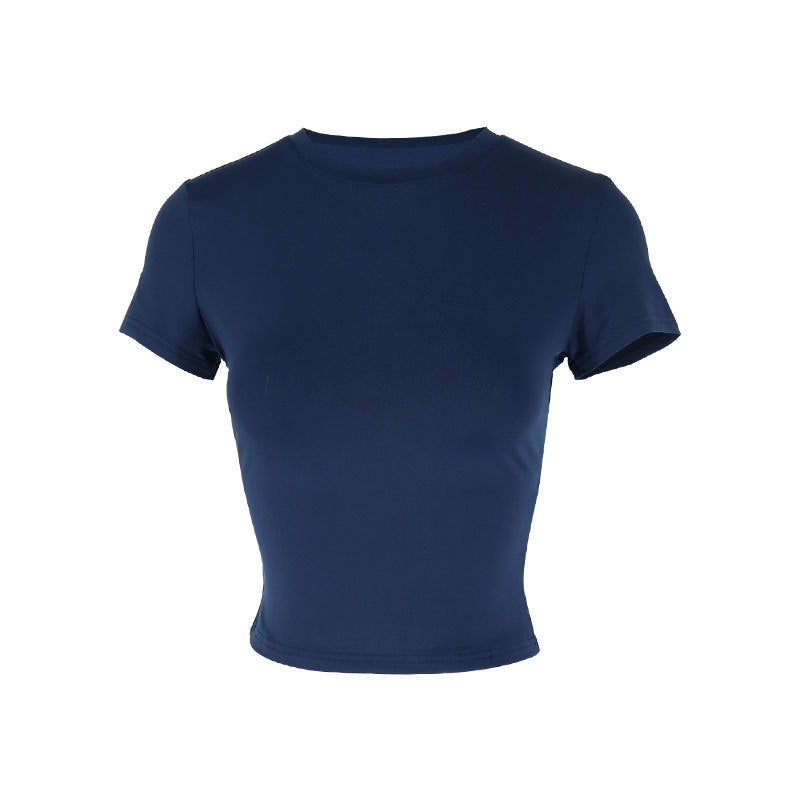 Dame tætsiddende Crop-Top med rund halsudskæring og elastisk materiale Skovae