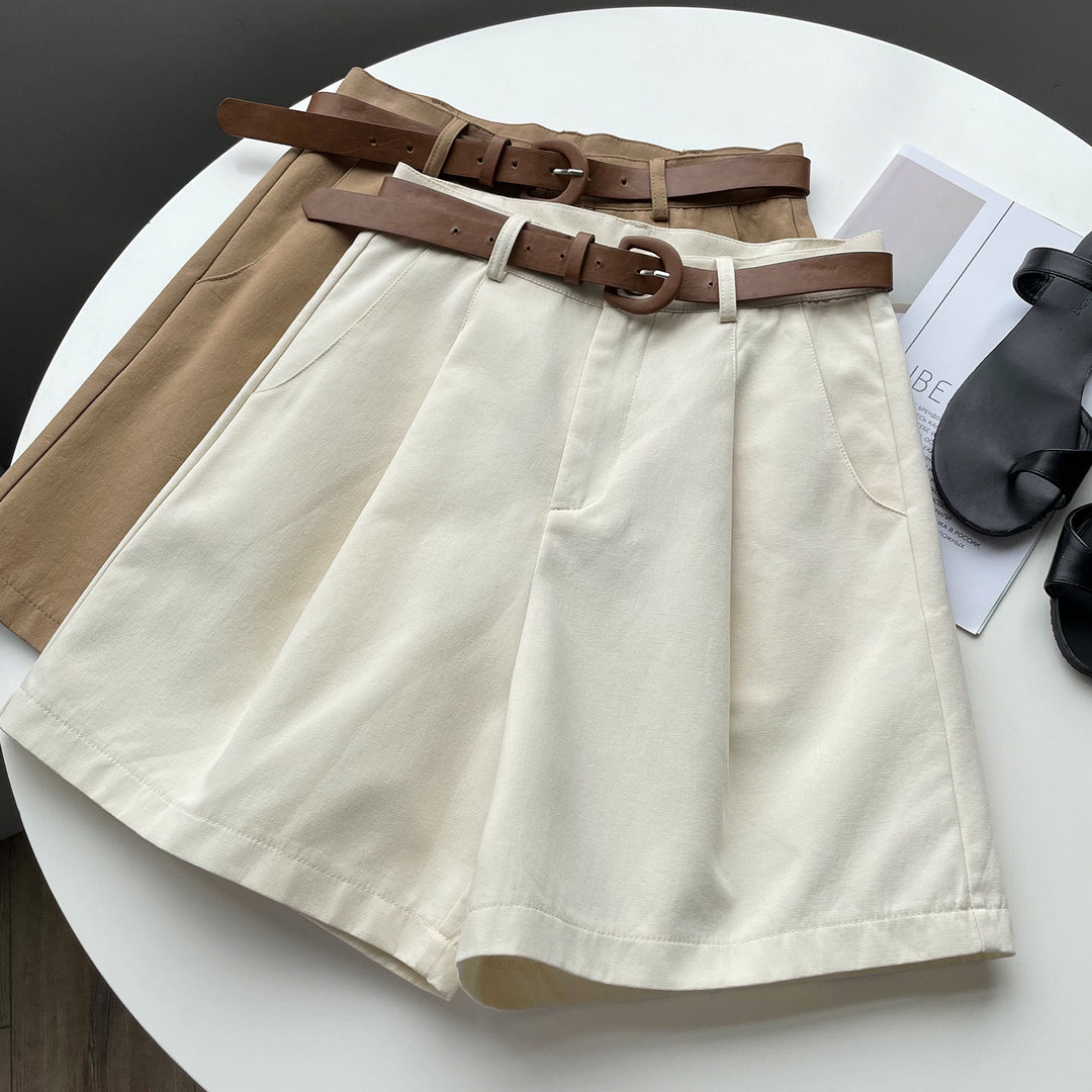 Dame High-Waisted Shorts med bælte og folder Stilla