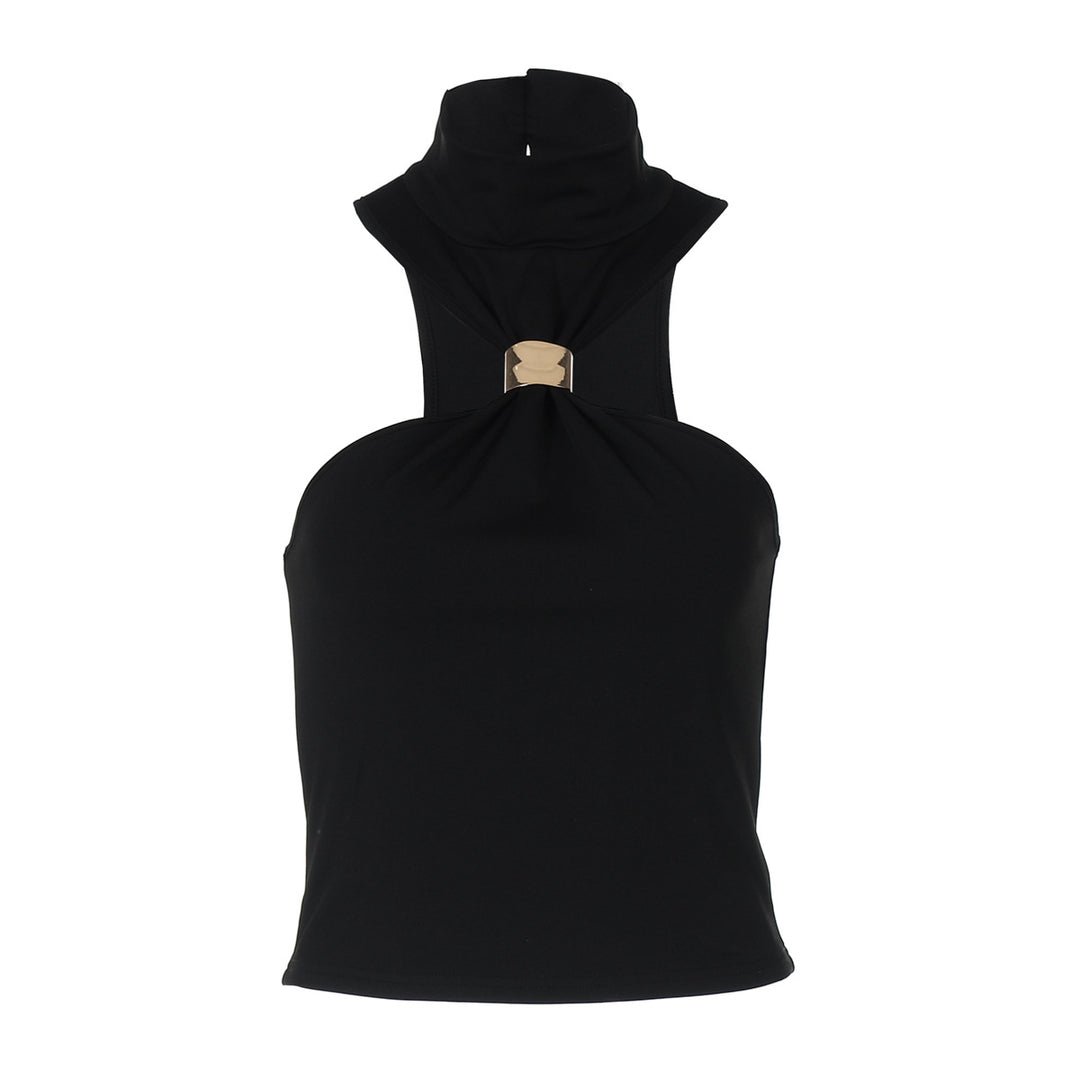 Damer Elegant Haltertop med Ståkrave og dekorativ lukning Stilla