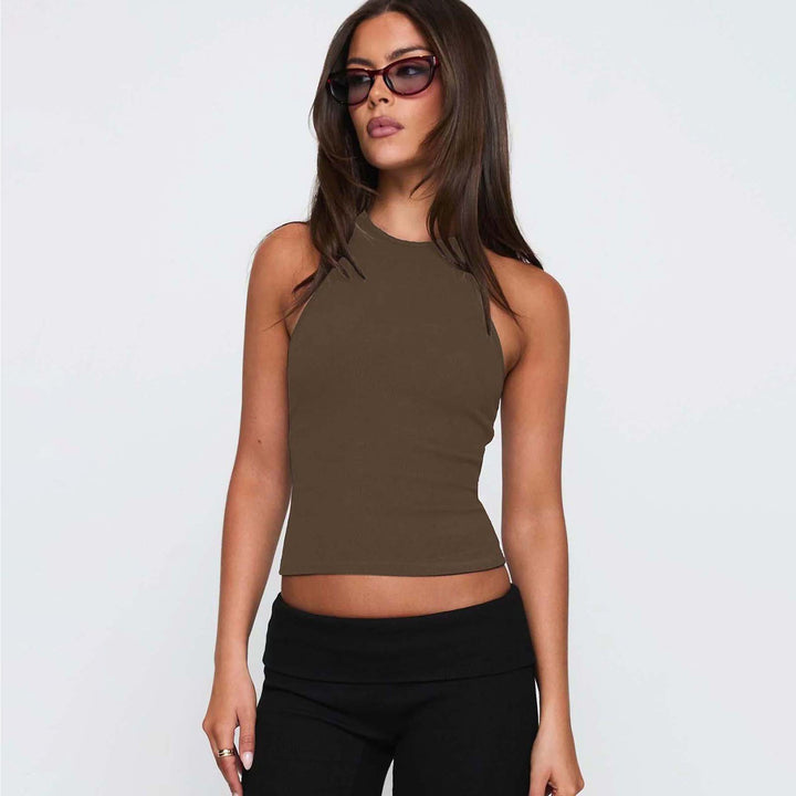 Dame Sporty Tanktop med højtstående design og elastisk ribstruktur Stilla