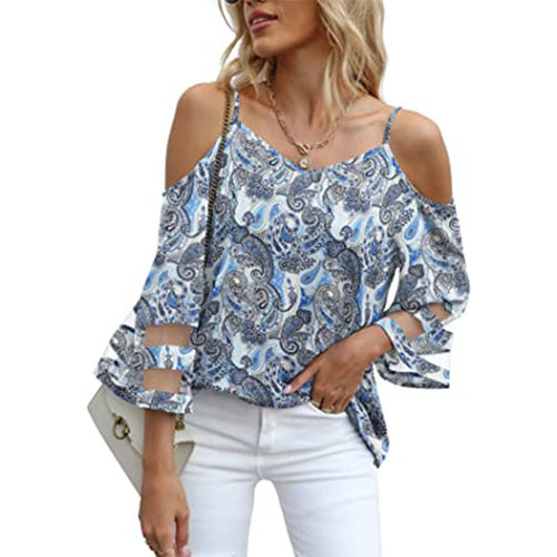 Dame skulderfri bluse med paisley mønster Stilla