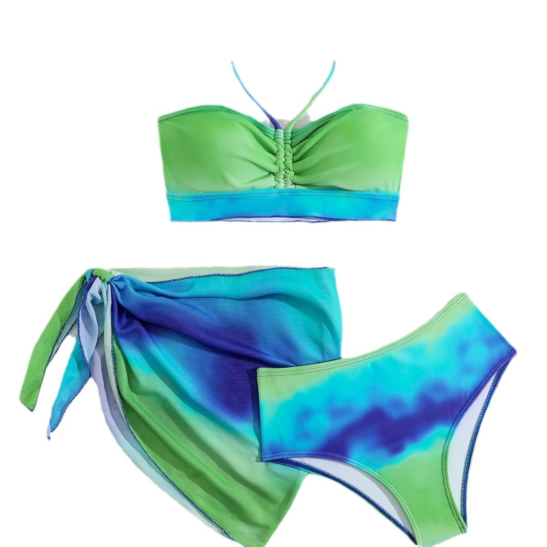 Dame bikini sæt med støttende bandeau top og farverige tænkefskørt Stilla