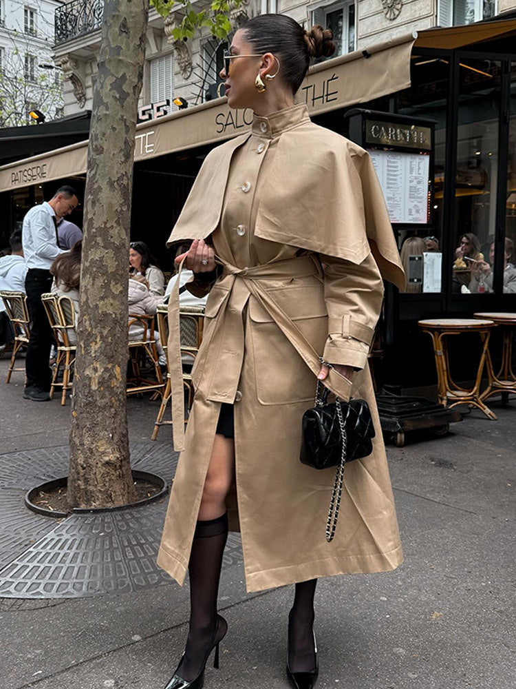 Damer elegant trenchcoat med asymmetrisk kappe Stilla