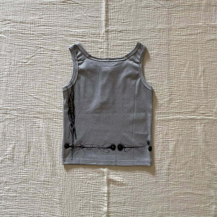 Dame kropsnær tanktop med kreativ grafisk tryk Skovae