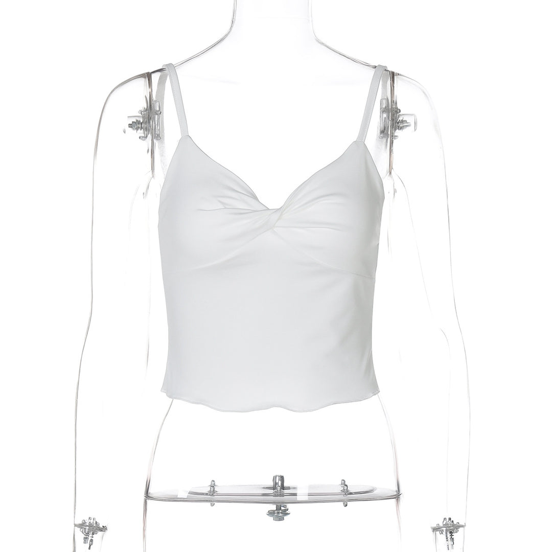 Dame Crop-Top med samlet detalje og smalle spaghetti-stropper Stilla