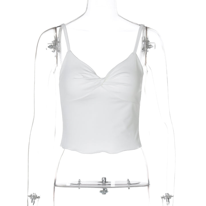 Dame Crop-Top med samlet detalje og smalle spaghetti-stropper Stilla