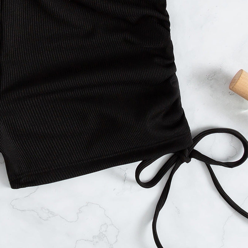 Dame cropped T-Shirt med sidelommet bånd Skovae