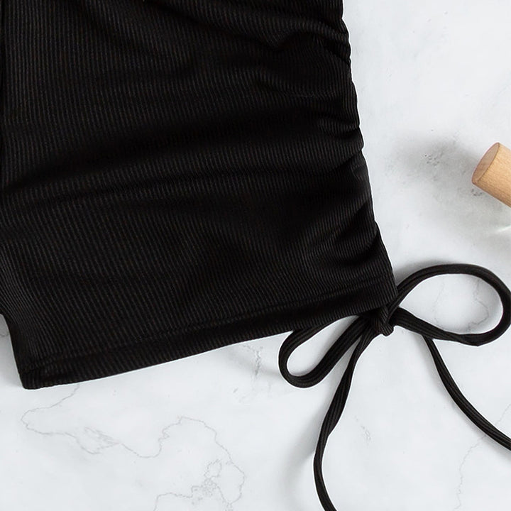 Dame cropped T-Shirt med sidelommet bånd Skovae