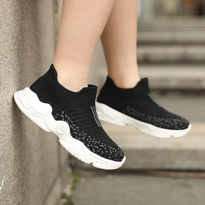 Dame nan åndbar strik-sneaker med sokkelignende skaft og dæmpende plateau-sål Skovae