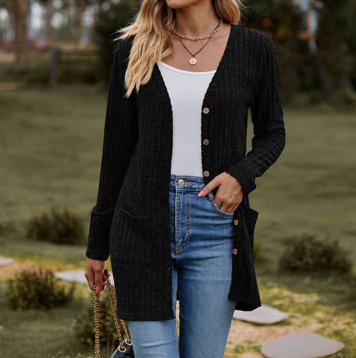 Stilla | Strikjakke Uldstrik Casual Pasform Knapper Ribstrik med Lommer