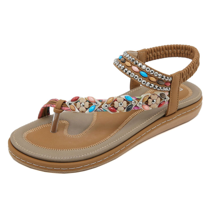 Dame sandaler i boho-stil med funklende perleudsmykninger og behagelig fodseng Stilla