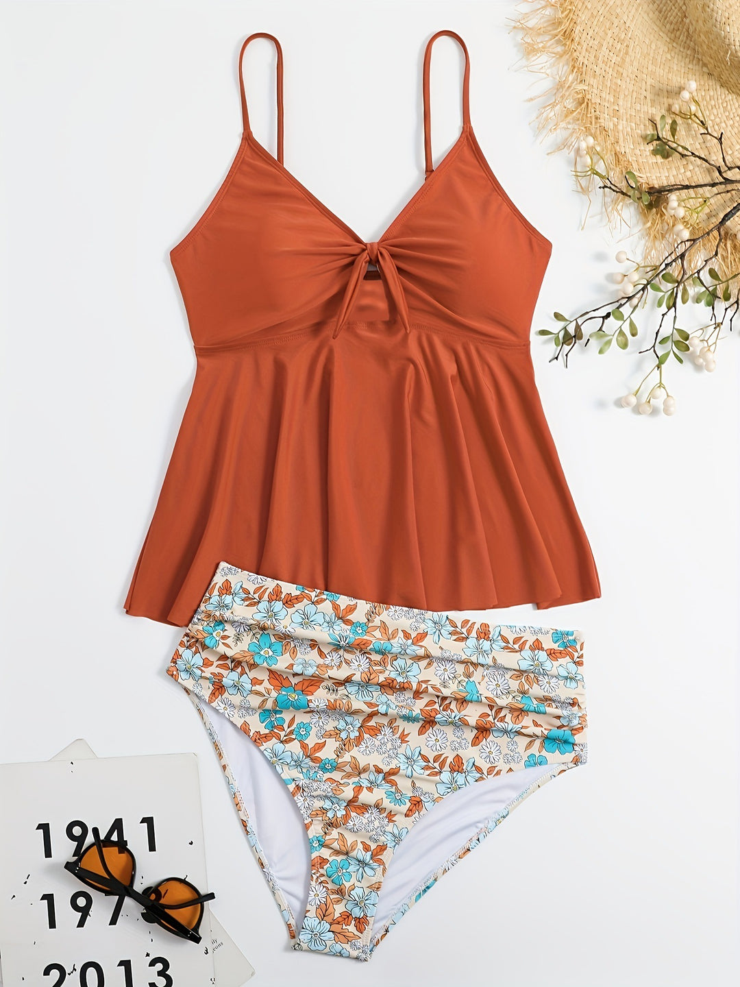 Damer Tankini-sæt med fashionable floral-design og justerbare stropper Skovae
