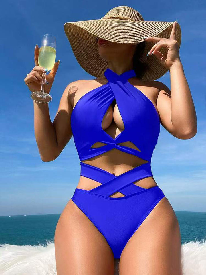Dame højskåret en-delt badedragt med elegante cut-outs