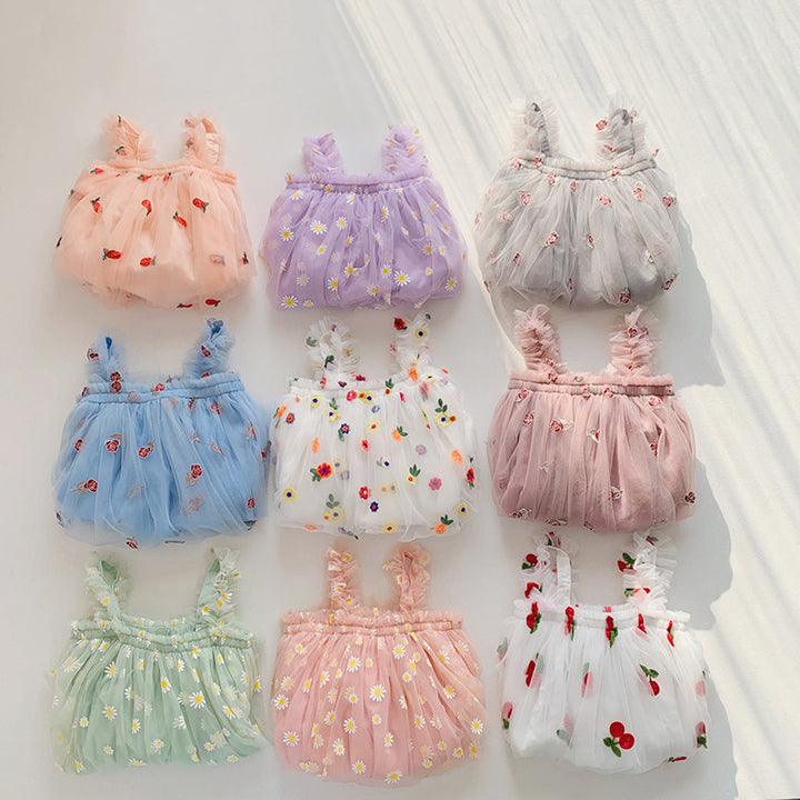 Pige Floral Broderet Tulle Sommerkjole Stilla