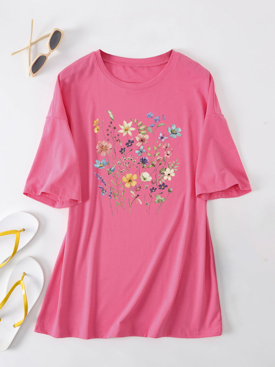 Kvinder Casual Sommer Bluse Skjorte med Blomsterprint Stilla