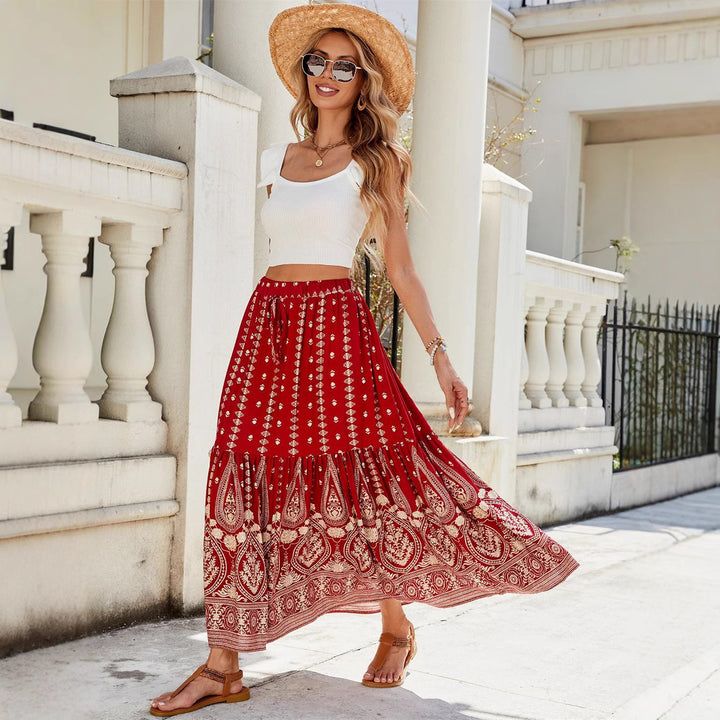 Dame Maxi-nederdel med bohemian mønstre Stilla