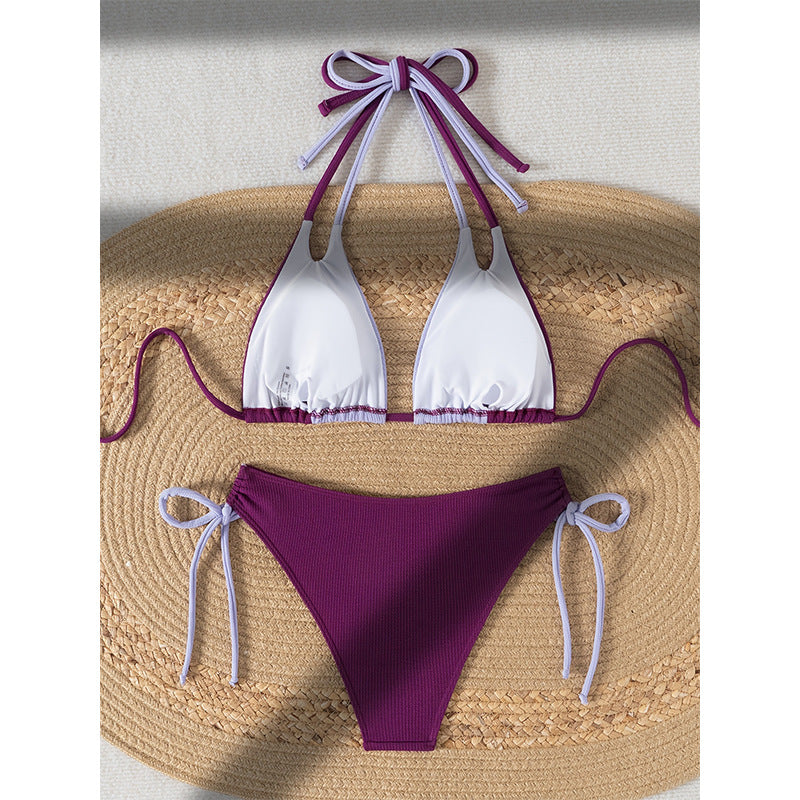 Dame Rib- Triangle Bikini Sæt Stilla 1750839142