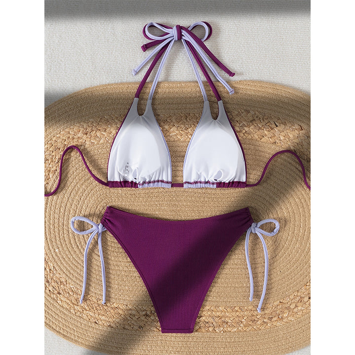 Dame Rib- Triangle Bikini Sæt Stilla 1750839142