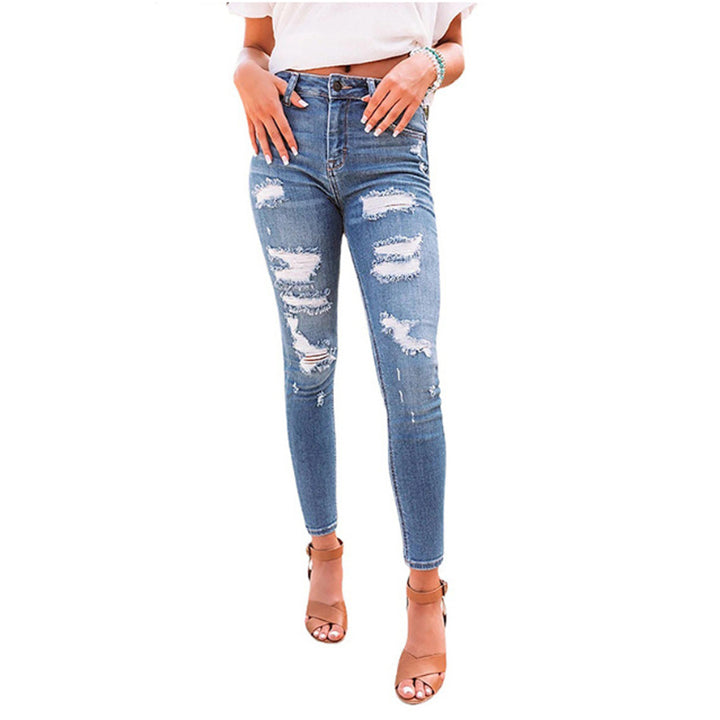 Dame Skinny Jeans med mode ødelagte effekter Skovae