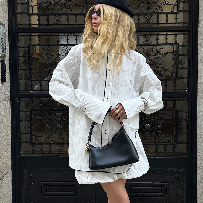 Dame Oversized Skjortekjole med Kontraststing og moderne design Stilla