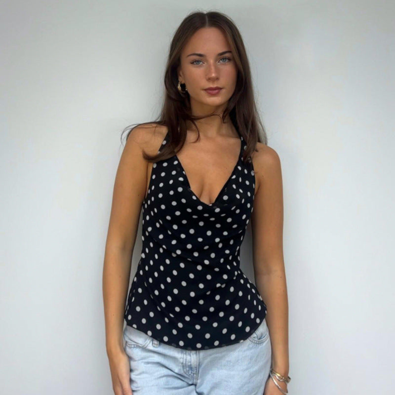 Damen Haltertop mit polka-dots Design und figurbetontem Schnitt Skovae