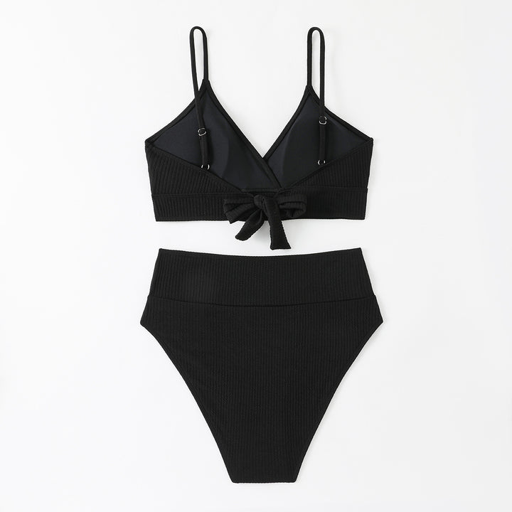 Dame Højt skåret Bikini-sæt med elegant indpakningsoberdel og moderigtige ribdesign Stilla